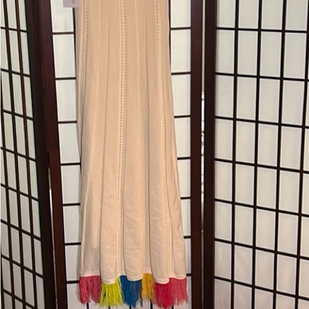 Ronny Cobb Cream Maxi Dress with Colorful Fringe